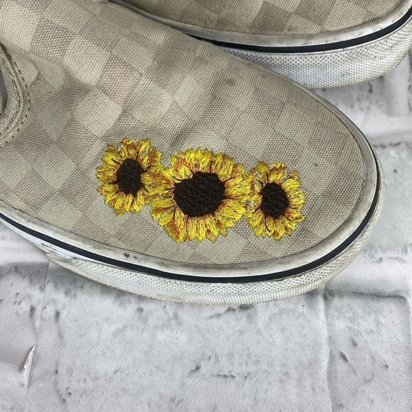 Vans Asher Checkerboard Embroidered Sunflower Slip On Size 8 - Picture 6 of 8